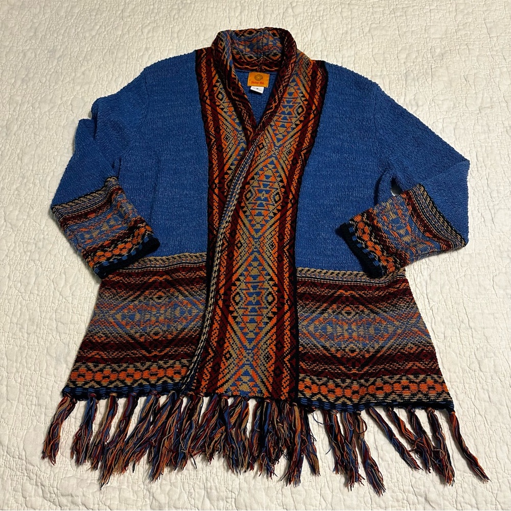 Ruby Rd Open Front Cardigan Blue Aztec Southwest … - image 5